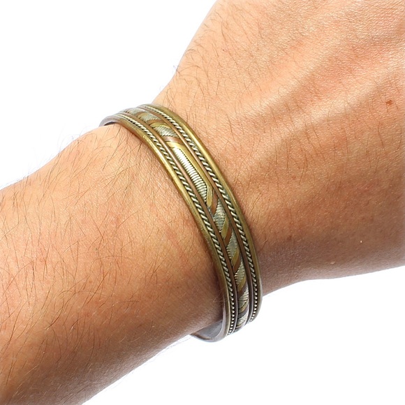 Vintage Mixed Metal Cuff Bracelet Copper Brass Silver Tone Tri-Tone Unisex - Picture 4 of 4